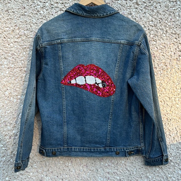 Embellished Denim Jacket with Sequin Patches - Picture 1 of 6